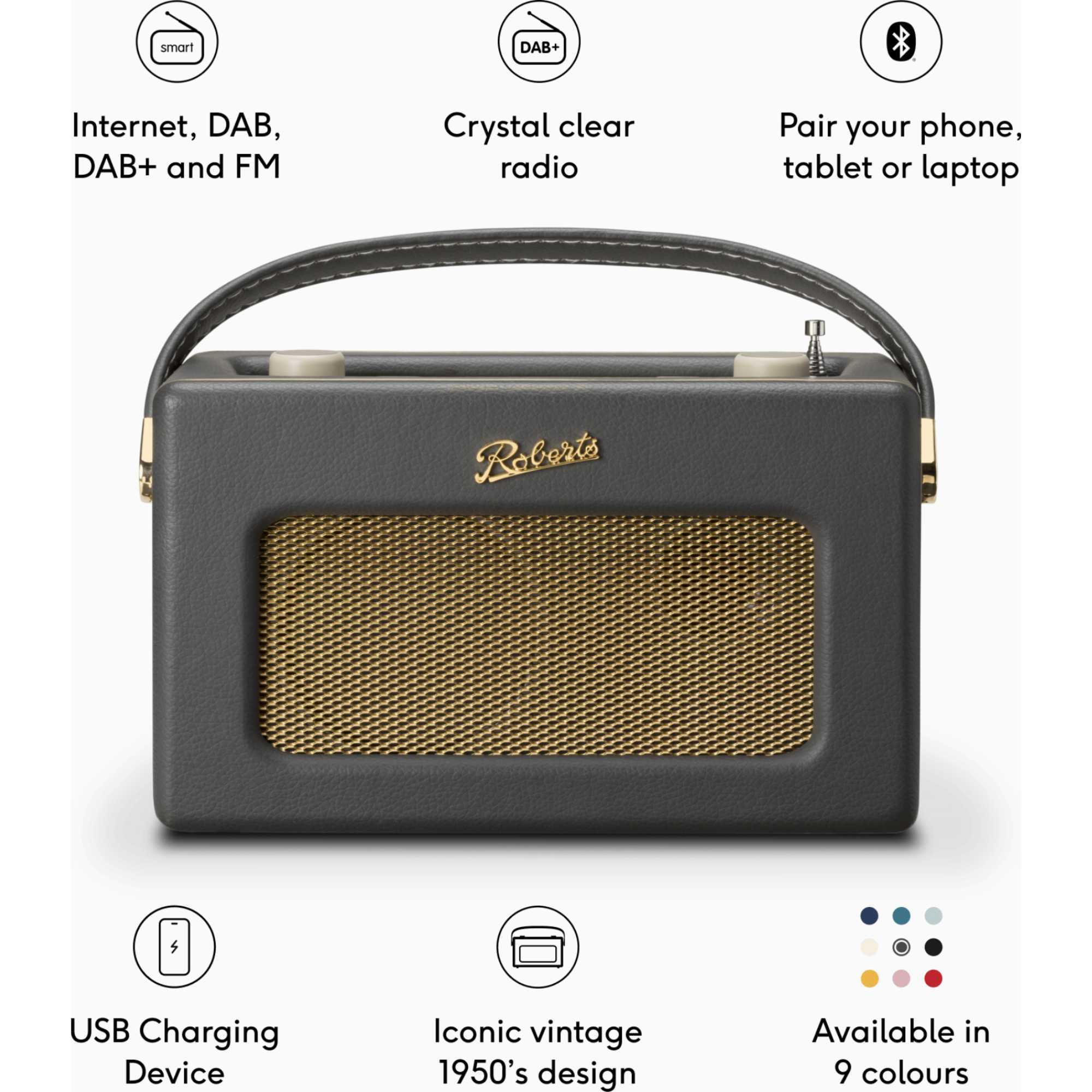 Roberts REV-ISTREAMCG iStream 3L DAB/FM Radio with Bluetooth - Charcoal Grey